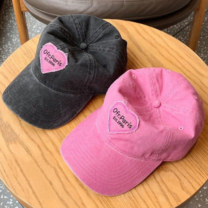 Heart Letter Embroidery Baseball Cap For Women Washed Cotton Snapback Sun Hat Spring Summer Ajdustable Girl Peaked Caps