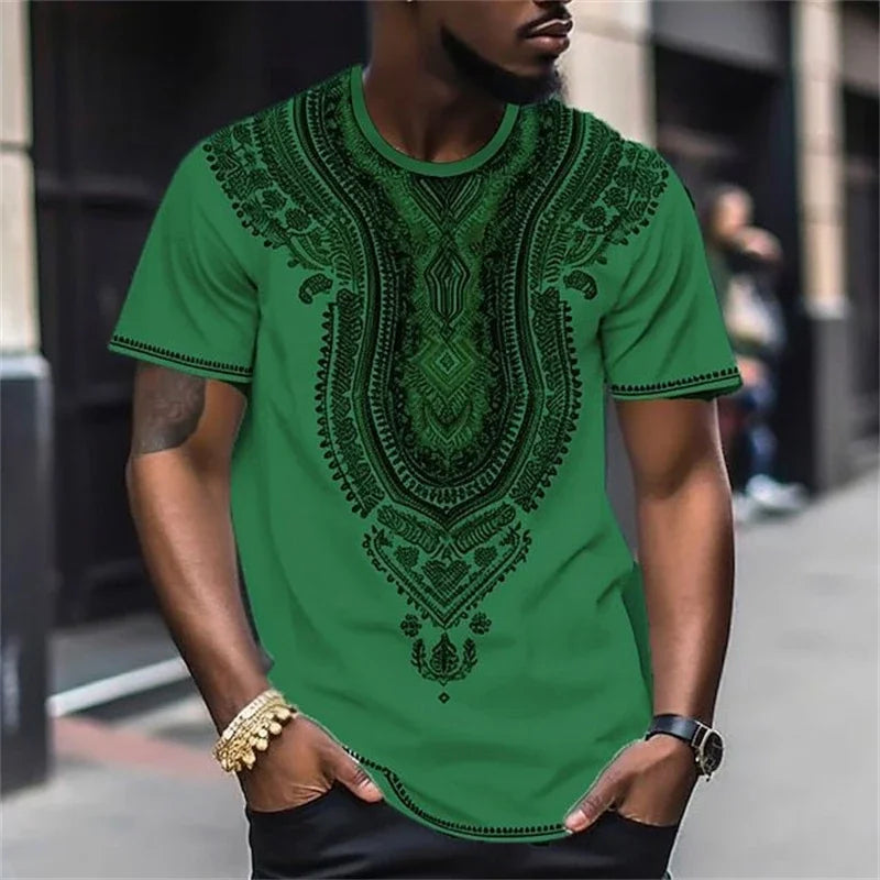 Herr-T-shirt med 3D-vargtryck, realistisk djurmotiv, rund hals, korta ärmar, snygg streetwear, avslappnad, andningsbar T-shirt