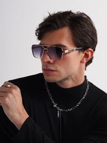 Ruiao Square Mens Designer Sunglasses Metal Frame Gradient Luxury Shades UV400 Rectangle Pilot Sun Glasses for Men