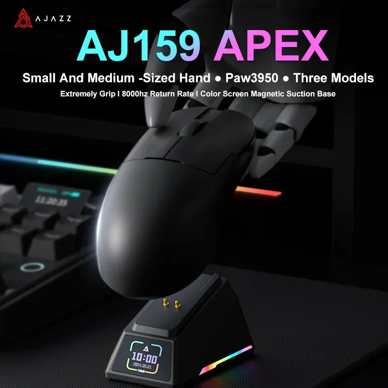 Ajazz AJ159 PRO/APEX Gaming Mouse 8000Hz Rebound Rate Paw3950 Color Screen Magnetic Stand AJ159P Office & Gaming