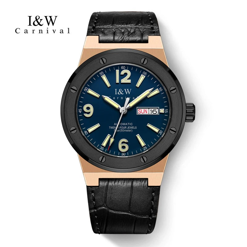 Reloj mecánico para hombre Carnival (serie IW de gama alta) – Lujo, cristal de zafiro, hermético hasta 50 m, movimiento automático importado