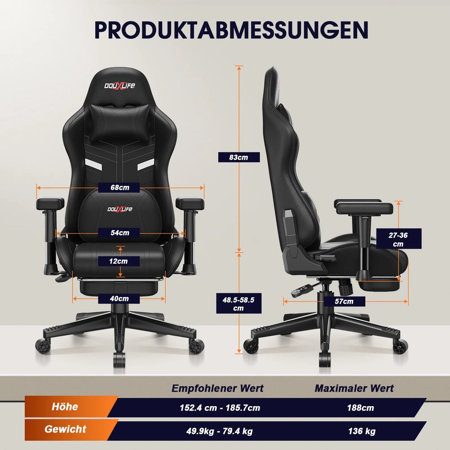 GC-RC03 Ergonomic Gaming Chair with Massage & Heating, 175° Reclining Computer Chair, Lumbar Support Office Chair with Footrest