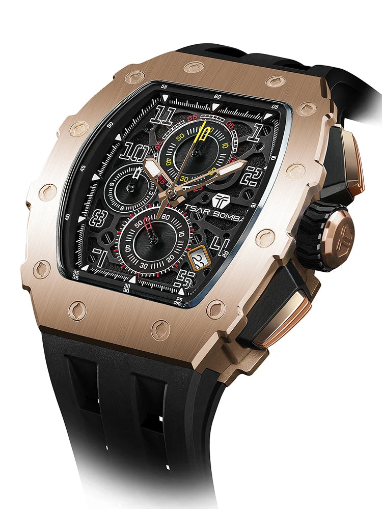 TSAR BOMBA New TB8204 Watch for Men, Japan Quartz Chronograph, 50M Waterproof Wristwatch, Fashion Sport Clock, Luxury Gift