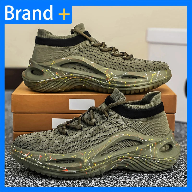 Men Sports Shoes Soft Light Mesh Thick Sole Anti Slip Tennis Shoes Spring New Fashion Lace Up Outdoor Fitness Running Shoes
