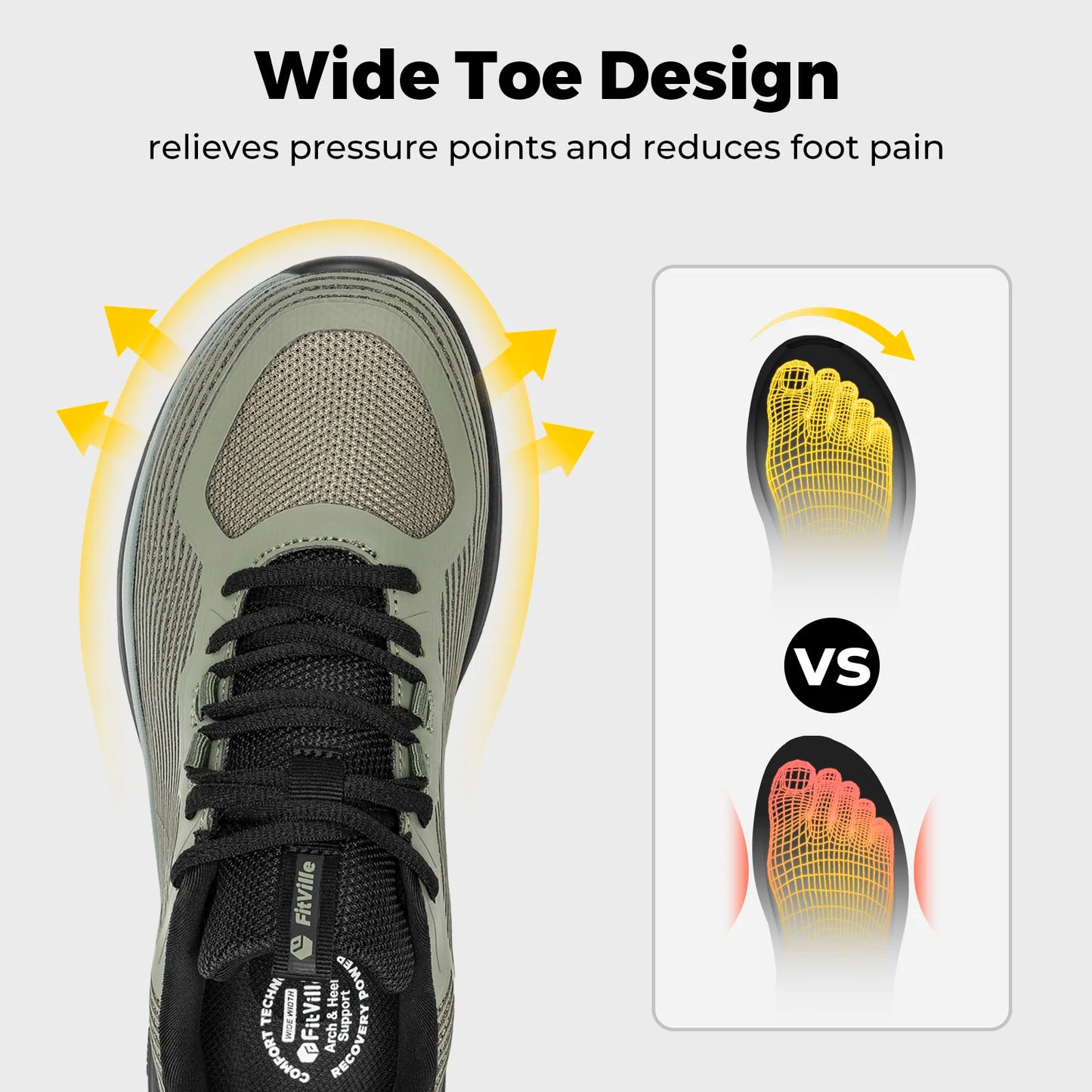 Fittington Men's Walking Shoes Extra Wide Sneakers Comfortable Lightweight Running Sports Shoes with Arch Support for Flat Feet