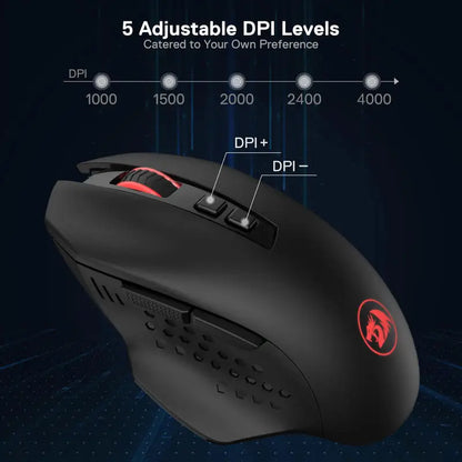 Mouse da gaming wireless Redragon M656 Gainer, 4000 DPI, 2.4Ghz, mouse gamer wireless con 5 livelli DPI, 7 pulsanti macro, retroilluminazione LED rossa