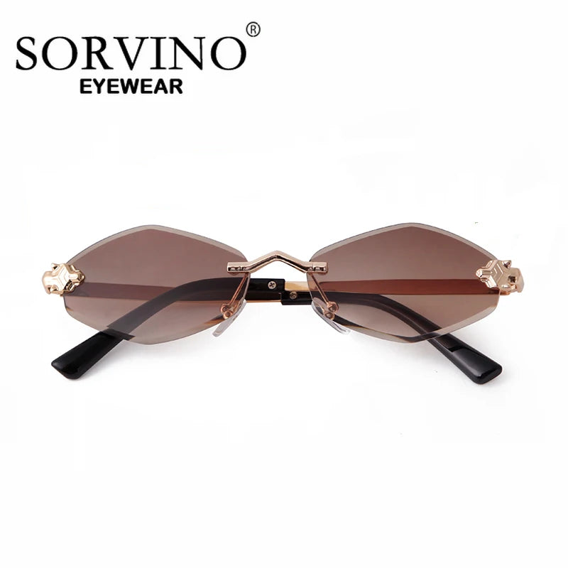 SORVINO 2024 Women Luxury Brand Designer Sunglasses New Polygonal Small Rimless Rhombus Sun Glasses Female Retro Eyewear
