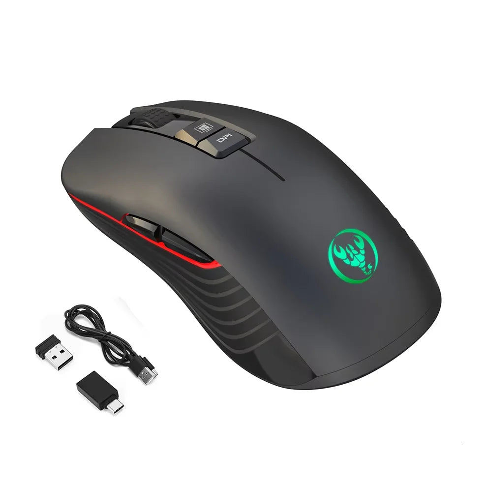 Rato sem fios recarregável por USB para destros, rato Type-C para portátil e computador, clique silencioso, retroiluminado, rato gaming 3600cpi
