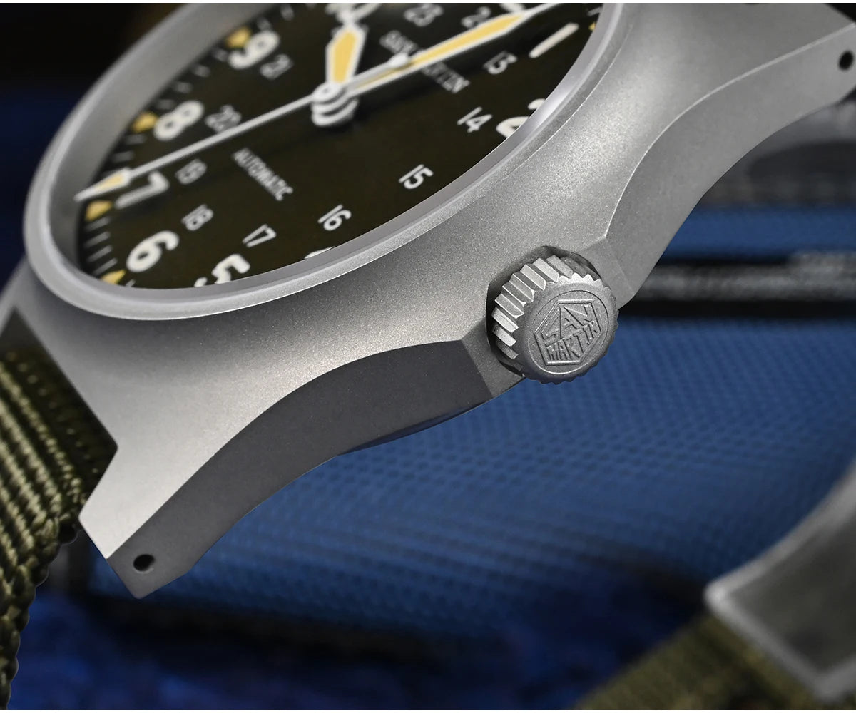 San Martin Pilot Watch 38mm NH35 Retro Military Automatic Mechanical Wristwatch Bead Blasted Case Waterproof 100m SN0137