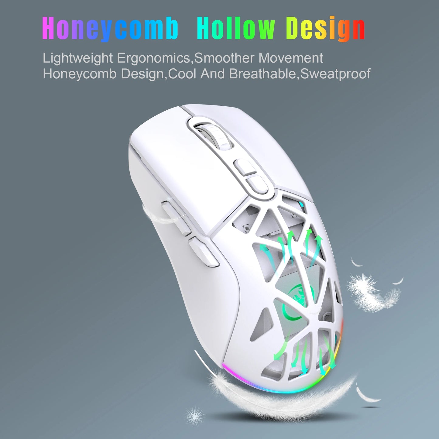HXSJ T26 Dual Mode Wireless Gaming Mouse, Bluetooth 5.1 & 2.4G Rechargeable Gaming Mouse, 4800 DPI Ergonomic Optical Mouse for Laptop & PC