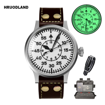 Hruodland Pilot Men's Automatic Mechanical Watch PT5000 Sapphire Luminous C3 Stainless Steel Waterproof 10Bar Men's Watch