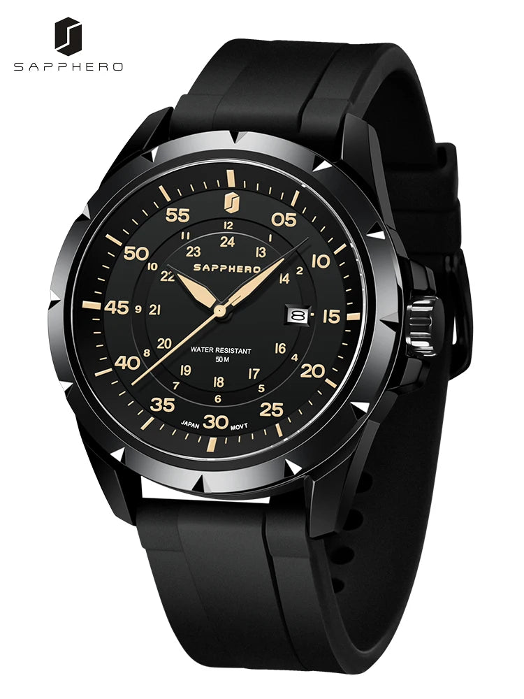 Reloj para hombre SAPPHERO: reloj de cuarzo de lujo, resistente al agua hasta 50 m, equipado con un mecanismo importado y una caja de acero inoxidable. Una idea de regalo ideal para hombre.
