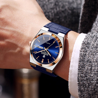 Montre-bracelet à quartz BINBOND de luxe avec bracelet en cuir, précise, lumineuse, étanche, affichage automatique de la date et du jour de la semaine, durable, pour homme.