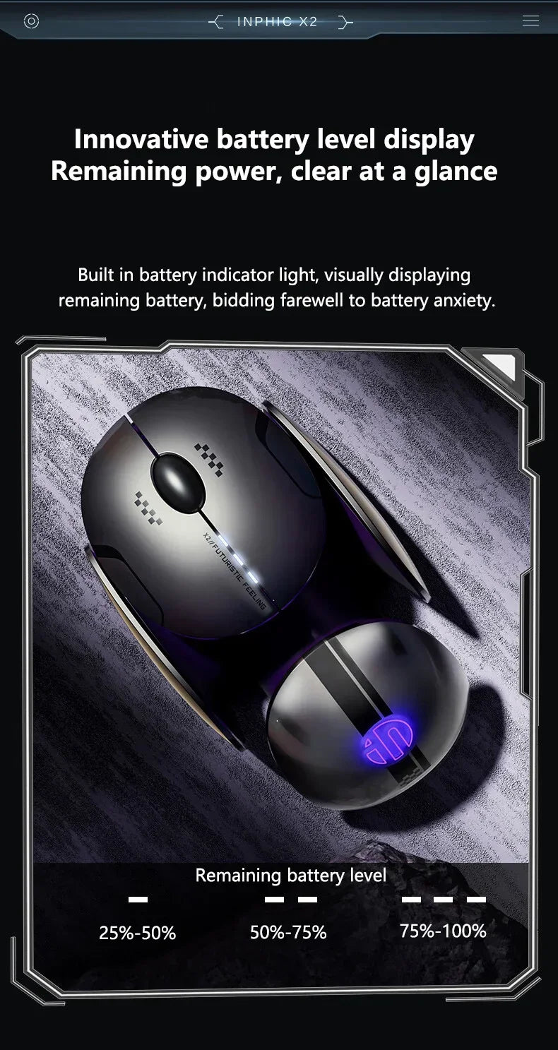Ratón inalámbrico Bluetooth Inphic X2 trimodo de metal, silencioso, recargable, con retroiluminación e-sports, para gaming, PC y portátiles, accesorio de regalo