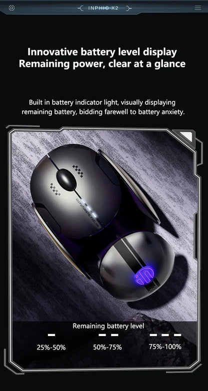Ratón inalámbrico Bluetooth Inphic X2 trimodo de metal, silencioso, recargable, con retroiluminación e-sports, para gaming, PC y portátiles, accesorio de regalo