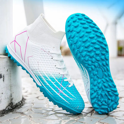 New Professional High Top Football Shoes Artificial Grass Leather Youth Students Training Soccer Shoes for Men And Women Sports