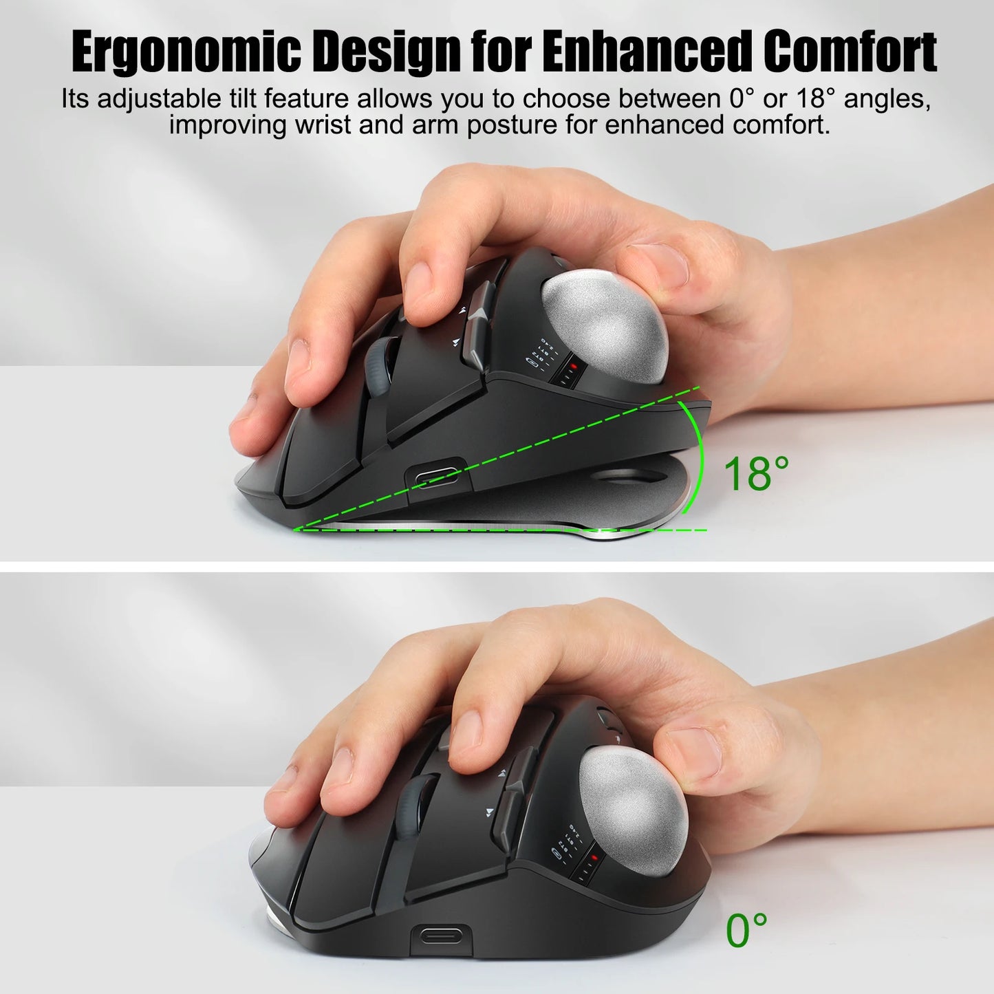 Lefon F33 Bluetooth Ergonomic Trackball Mouse, Rechargeable Wireless Trackball Mouse with Bluetooth & 2.4G, 4800 DPI Ergonomic Rollerball Mouse for PC, Office & Drawing