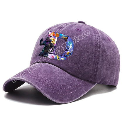 Gorra de béisbol para adulto Fortnite A-Z Letter, para hombre y mujer, ajustable, de denim lavado, estilo retro hip hop, sombrero para el sol, accesorio para deportes al aire libre, regalo
