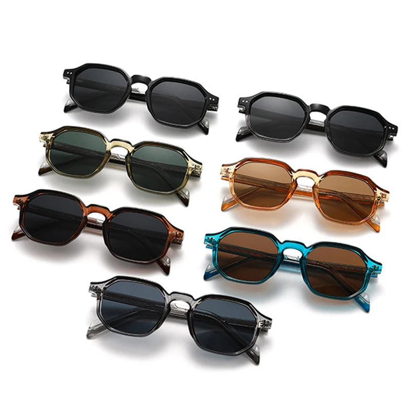 SHAUNA New Polygon Square Men Polarized Sunglasses Retro Rivets Women Blue Green Shades UV400