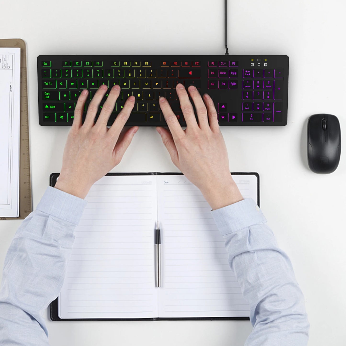 Computer Gaming Keyboard Light Backlit RGB Mute Wired Keyboard USB Office Home Russian French Spanish German Arabic English