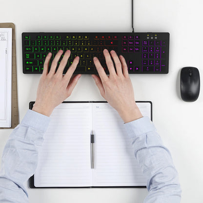 Computer Gaming Keyboard Light Backlit RGB Mute Wired Keyboard USB Office Home Russian French Spanish German Arabic English