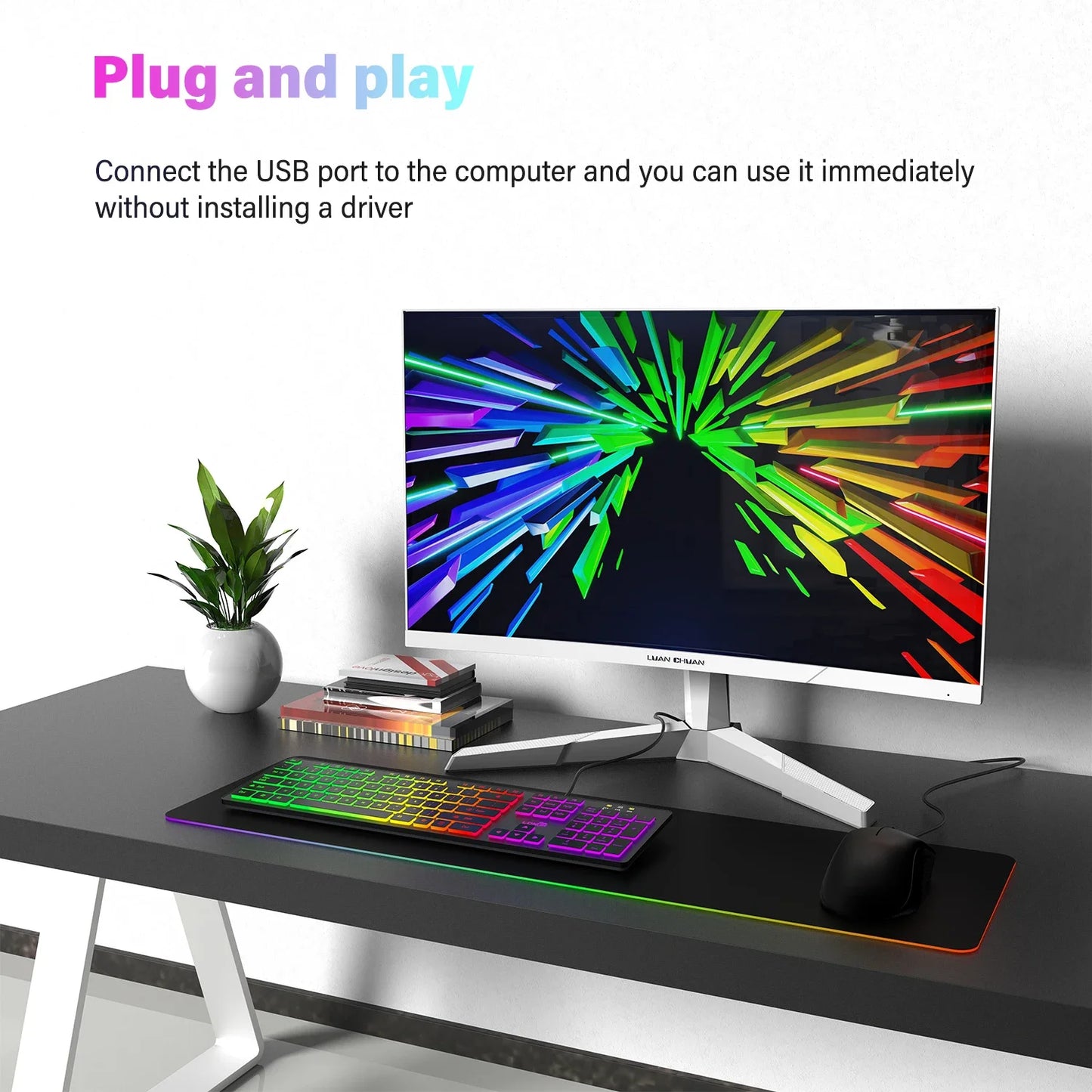 Computer Gaming Keyboard Light Backlit RGB Mute Wired Keyboard USB Office Home Russian French Spanish German Arabic English