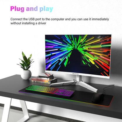 Computer Gaming Keyboard Light Backlit RGB Mute Wired Keyboard USB Office Home Russian French Spanish German Arabic English