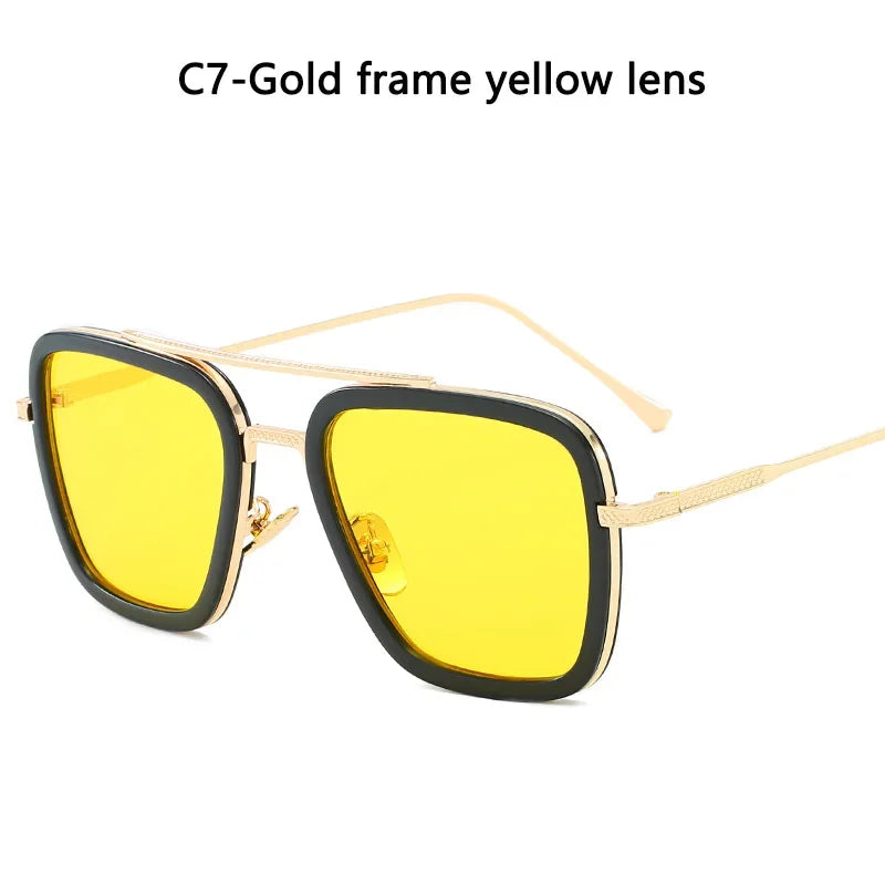 Sun Glasses Fashion Square frame Tony Stark Style Women Sunglasses Men Square Brand Design Sun Glasses Oculos Retro Male Iron