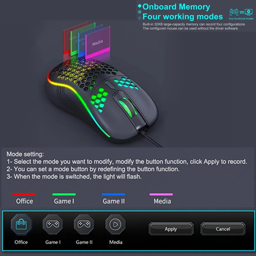 USB Wired Gaming Office Mouse Mechanical Mouse USB Illuminated Mouse 7200DPI Adjustable Optical Gaming Mouse for Desktop Laptop