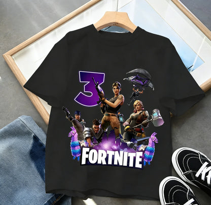 Fortnites Children Birthday Number T Shirt Girls Boys Summer Clothes Baby Cotton Tee Shirts Party Short Sleeve Tops Toddler Gift