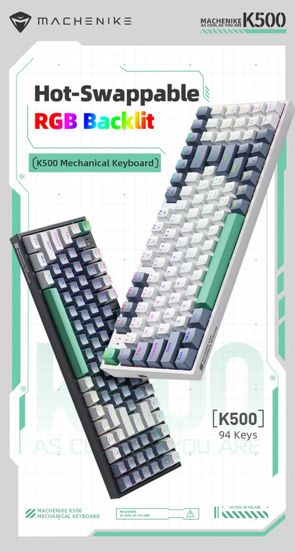 Tastiera meccanica MACHENIKE K500 cablata da gaming K500-B94 Hot Swappable, 94 tasti, layout 90%, retroilluminazione RGB per PC e laptop