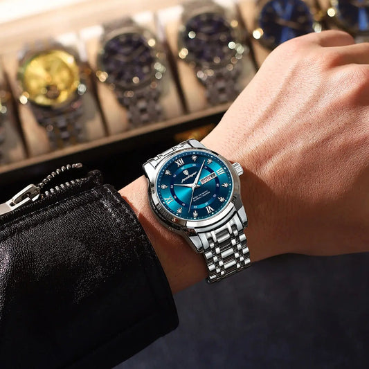 Montre-bracelet homme POEDAGAR de luxe tendance, étanche, en acier inoxydable, lumineuse, avec date et mouvement à quartz.