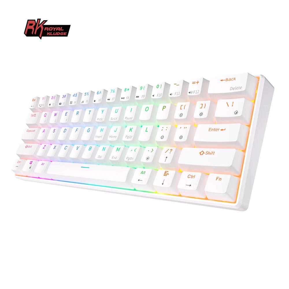 Teclado Mecânico Gaming RK Royal Kludge RK61 2.4G Sem Fios Bluetooth Tri-Mode 61 Teclas RGB Retroiluminado Mini Hot-swappable