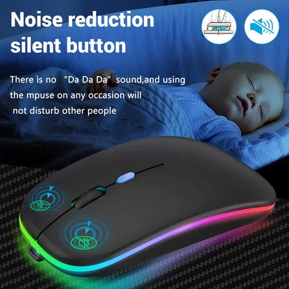Rato sem fios recarregável de modo duplo, compatível com Bluetooth, 2.4G USB, para computador portátil, iPad, tablet e notebook, rato gaming