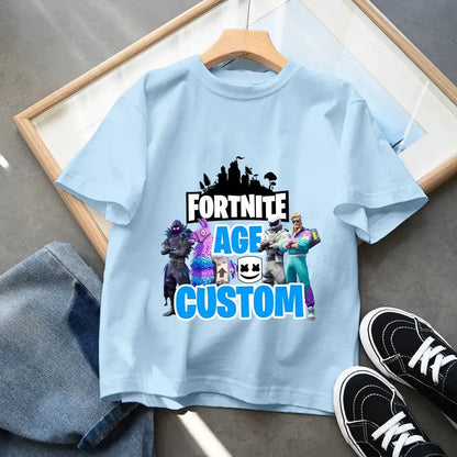 Camiseta azul de algodón para niños Fortress Night, manga corta, diseño kawaii de dibujos animados para niño y niña, ropa de verano, regalo
