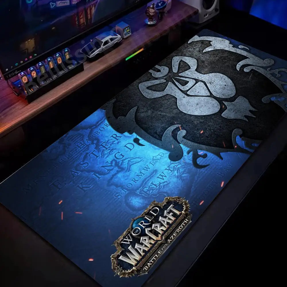 Naturelle Horde Alliance-muismat van rubber, grote bureaumat voor computer en toetsenbord, HD World of Warcraft-gamingmuismat met snelheidsoppervlak en gestikte rand