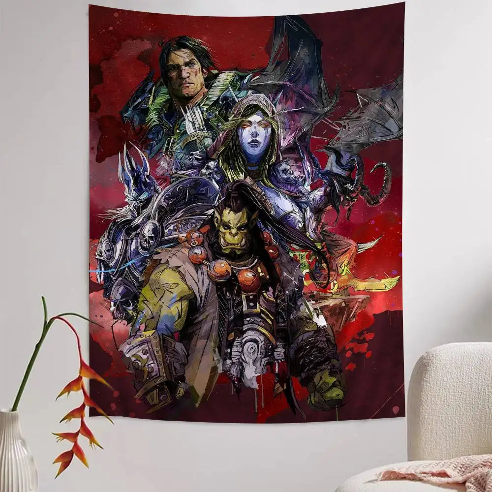 Μεγάλη επιτοίχια ταπισερί με εκτύπωση Hot Game World Of Warcraft, οικονομική χίπικη διακόσμηση τοίχου, μποέμ επιτοίχιες ταπισερί, μάνταλα για διακόσμηση σπιτιού
