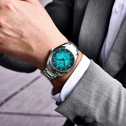 Luxusuhr für Herren von PAGANI DESIGN – Mechanisches Automatikmodell (Kaliber 8215), aus Edelstahl, wasserdicht, mit Datumsanzeige und leuchtenden Zeigern