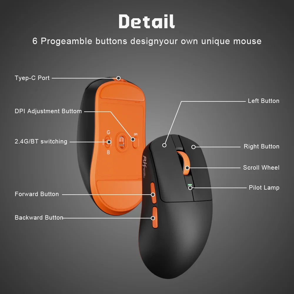 Mouse wireless Bluetooth RK ROYAL KLUDGE M30 PAW3311 41G leggero 12000dpi tri-mode per gamer, ergonomico con software