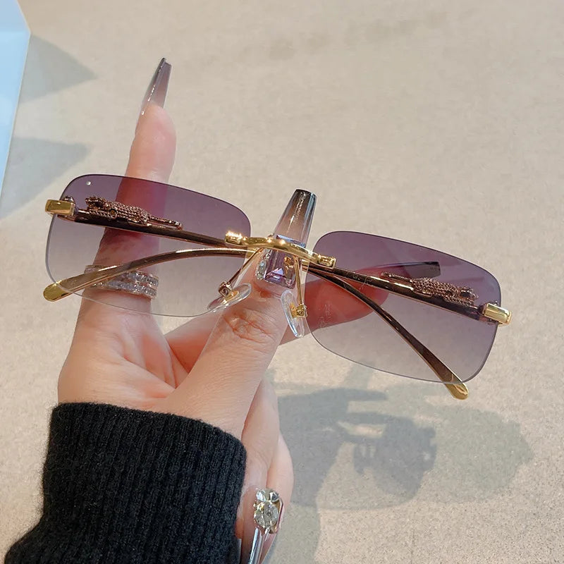 Cycling 12pcs Brand Leopard Rimless Rectangle Sunglasses Fashion Y2K Frameless Sun Glasses Shades for Women Men UV400
