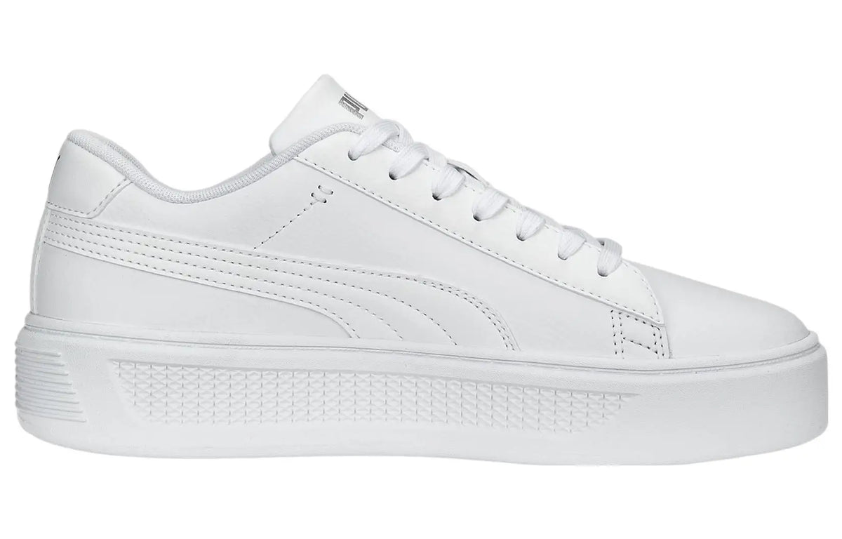Baskets Puma Smash Platform v3, modèle blanc et argenté, 390758-01.
