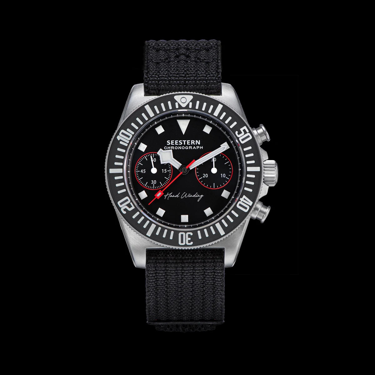 SEESTERN Chronograph Man of Watch Mechanical Tianjin ST1901 Movement Sapphire Wristwatches Nylon Sticker Strap Luminous Skeleton
