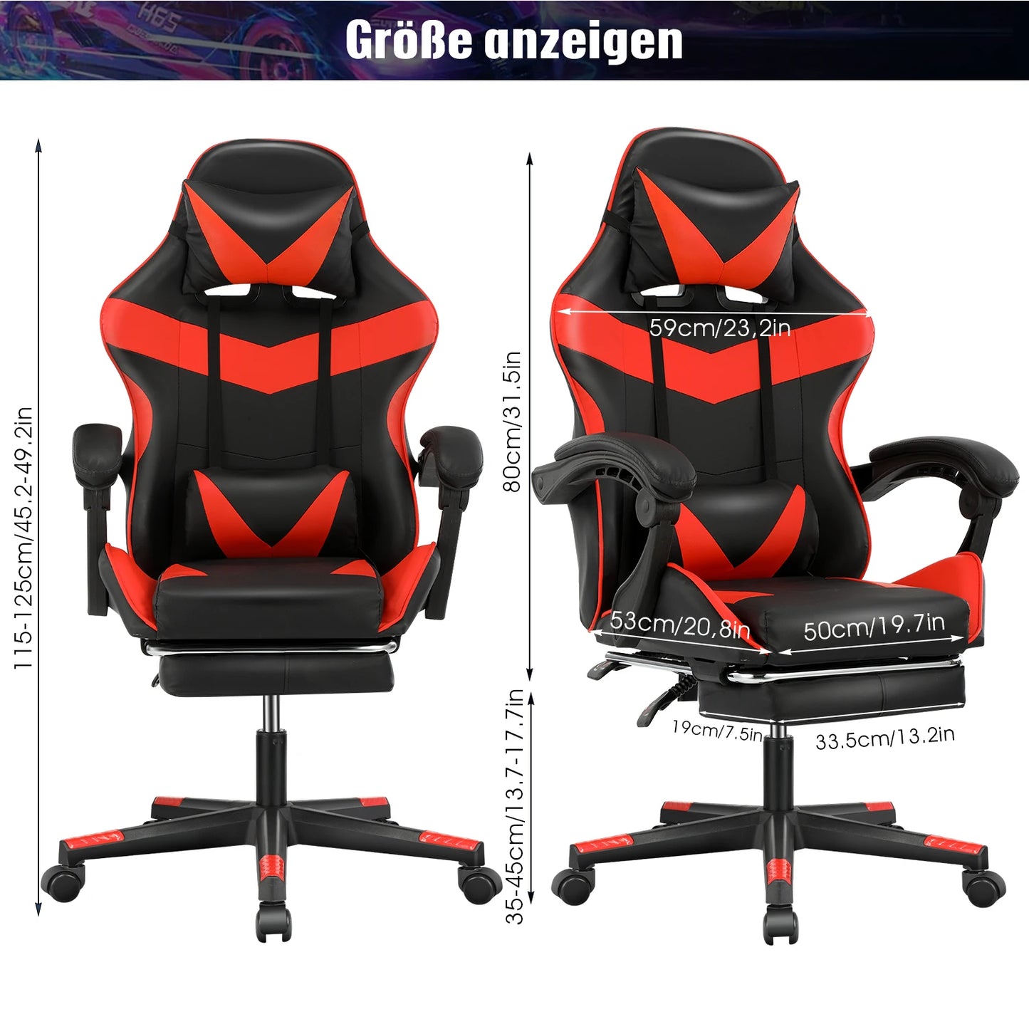 Ergonomic Gaming Chair with Massage Function, Height Adjustable Office Chair Computer Chair with Armrests Headrests, up to 150KG