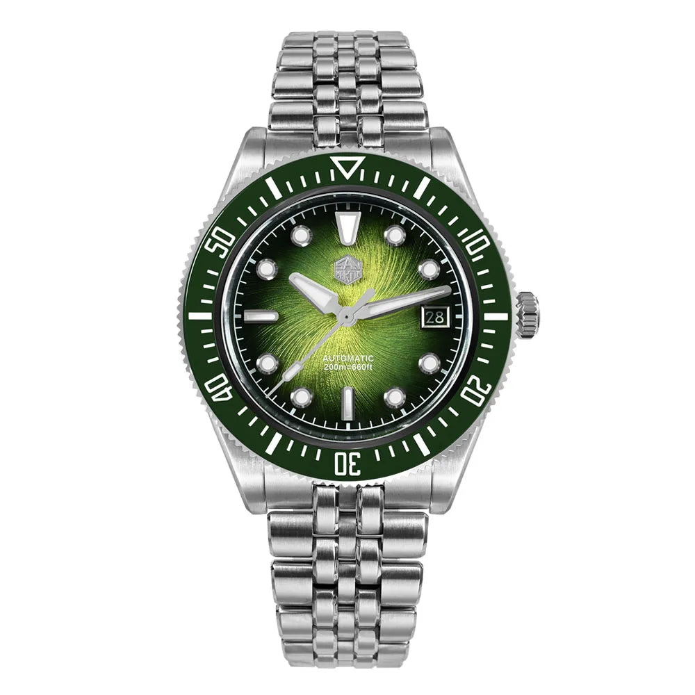 Relógio de mergulho de luxo para homem San Martin 40mm Miyota 9015, mostrador em esmalte sunburst, relógio de pulso mecânico automático, resistente à água 200m, SN0148