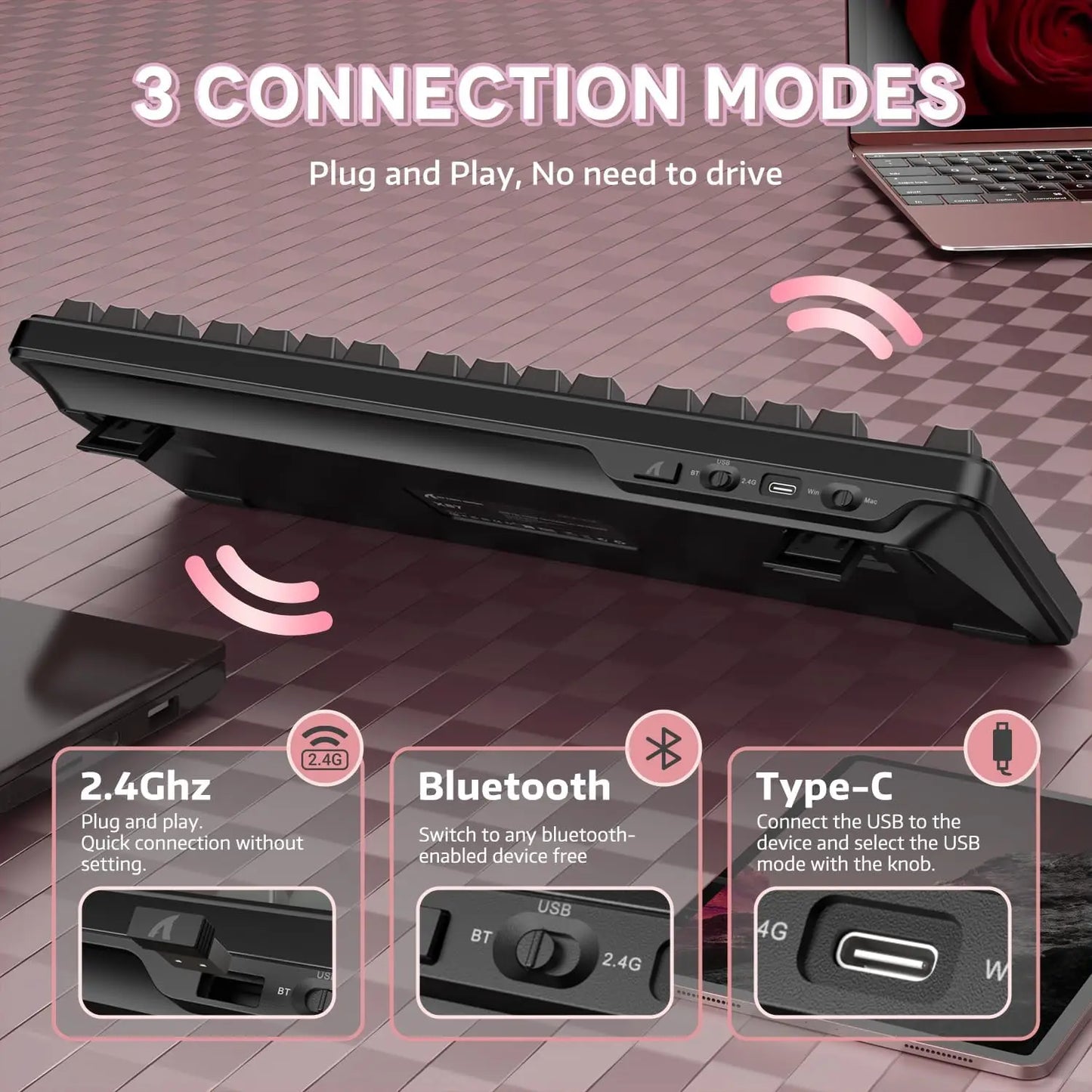 Attack Shark X87 Wireless Mechanical Keyboard, Hot Swappable Gasket Gaming Keyboard RGB Backlit Gaming Keyboard, BT/2.4GHz/USB-C