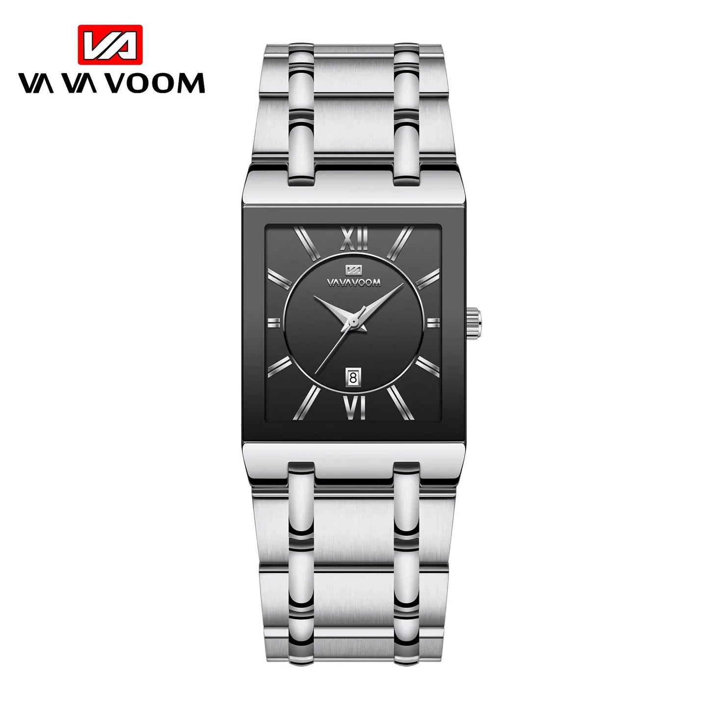Men Business Watch Simple Design Luxury Fashion Rectangular Black Gold Stainless Steel Calendar Waterproof Quartz Men's Watches
