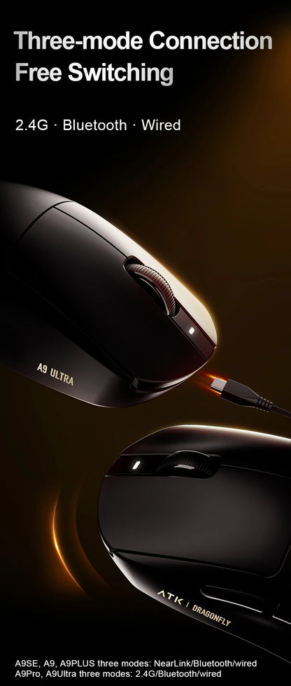 Mouse gaming wireless ATK Dragonfly A9 Ultra PAW3950 ultraleggero tri-mode ergonomico e-sport per gamer FPS A9 SE Plus