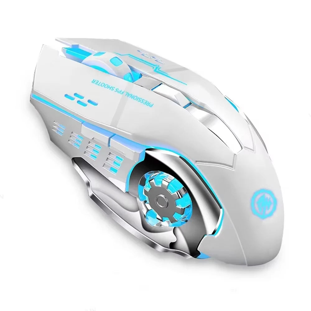 Ratón gaming Mecha inalámbrico Bluetooth 2.4G USB, recargable, silencioso y retroiluminado, ratón ergonómico para oficina, accesorios de juego
