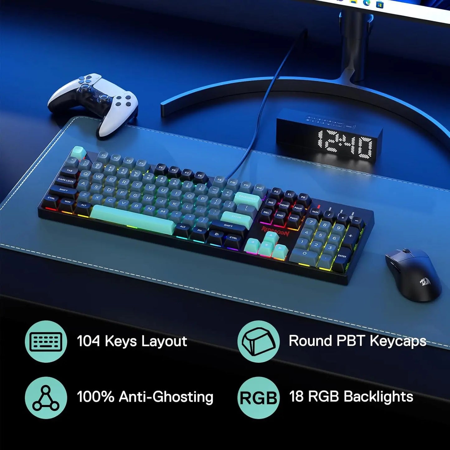 Redragon K582 SE Wired RGB 104 Keys Mechanical, Dynamic 16.8M RGB Backlit Gaming Keyboard, Red Switches