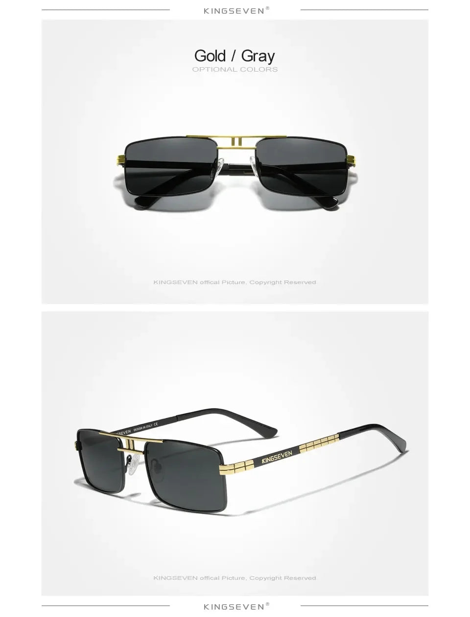 KINGSEVEN Brand Rectangle Frame Sunglasses For Men Polarized Design Glasses Fashion High Quality Driving Eyewear UV400